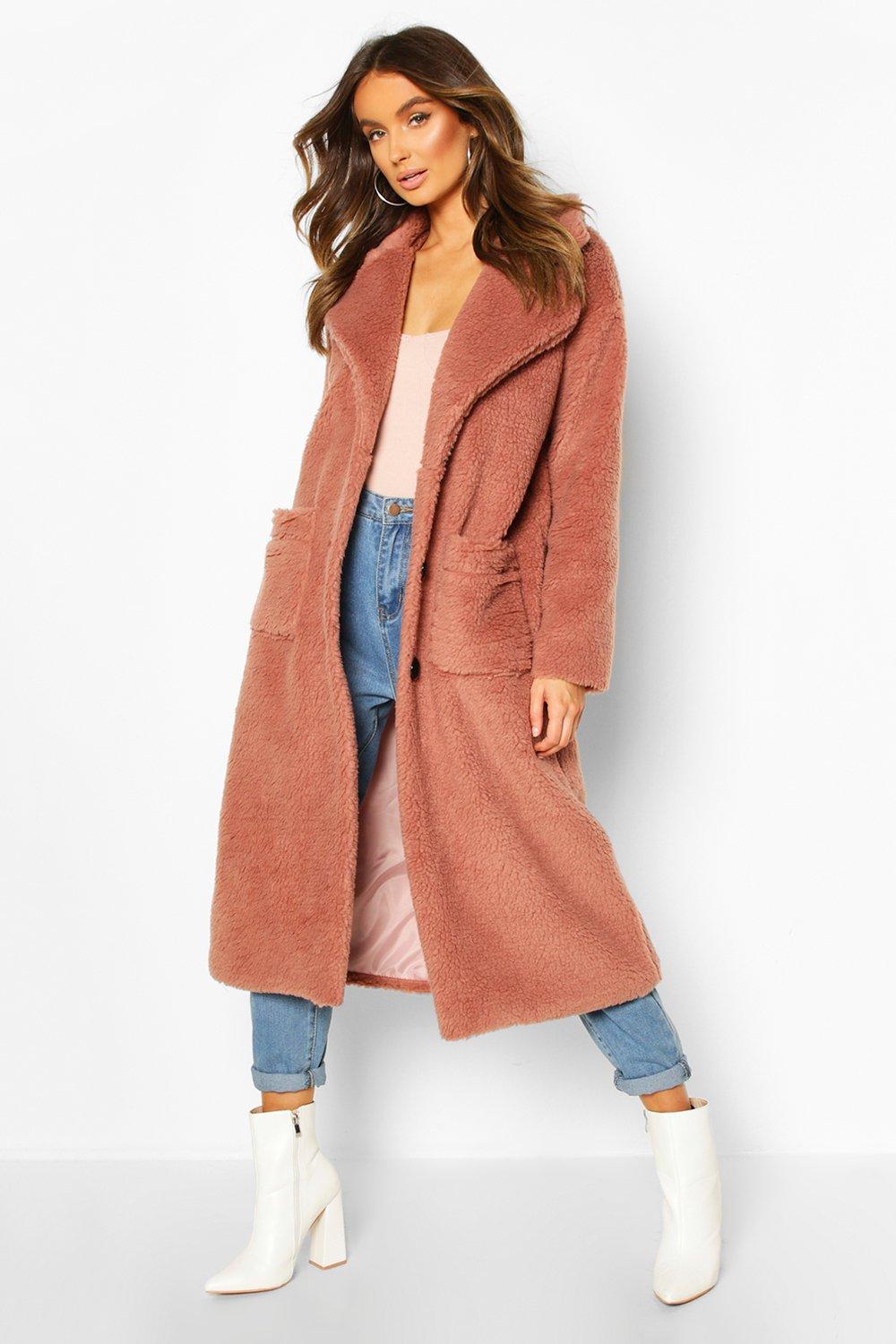 Women's Longline Teddy Faux Fur Coat