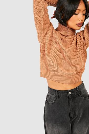Cropped Fisherman Roll Neck Jumper toffee