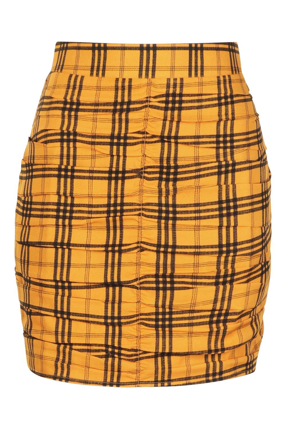 Ruched check outlet skirt