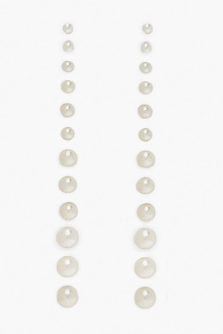 Pack de 12 pendientes de perlas, Perla blanco