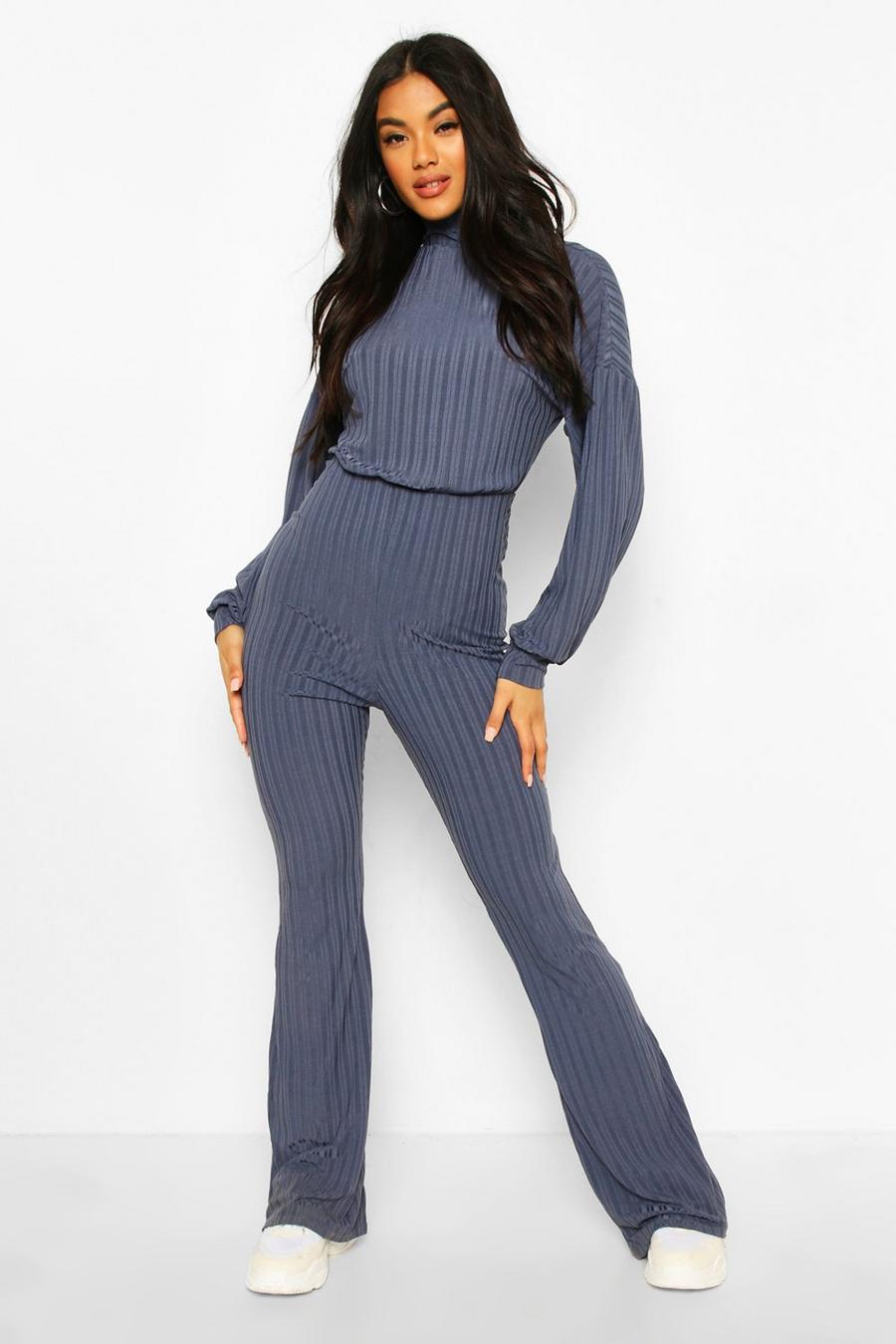 Recycled Roll Neck Blouson Sleeve Rib Jumpsuit image number 1
