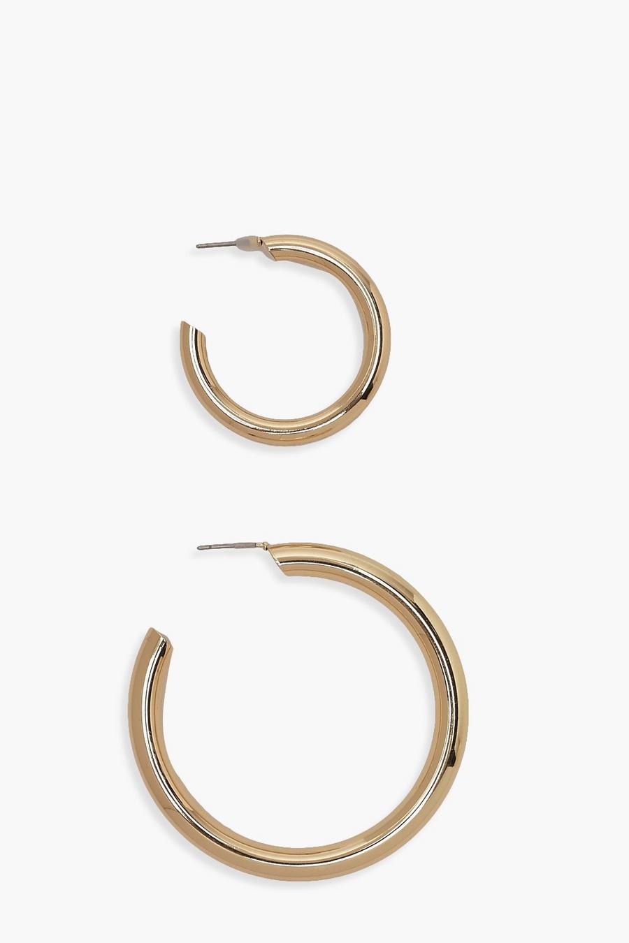 Confezione con 2 paia di orecchini a cerchio spesso, Oro image number 1