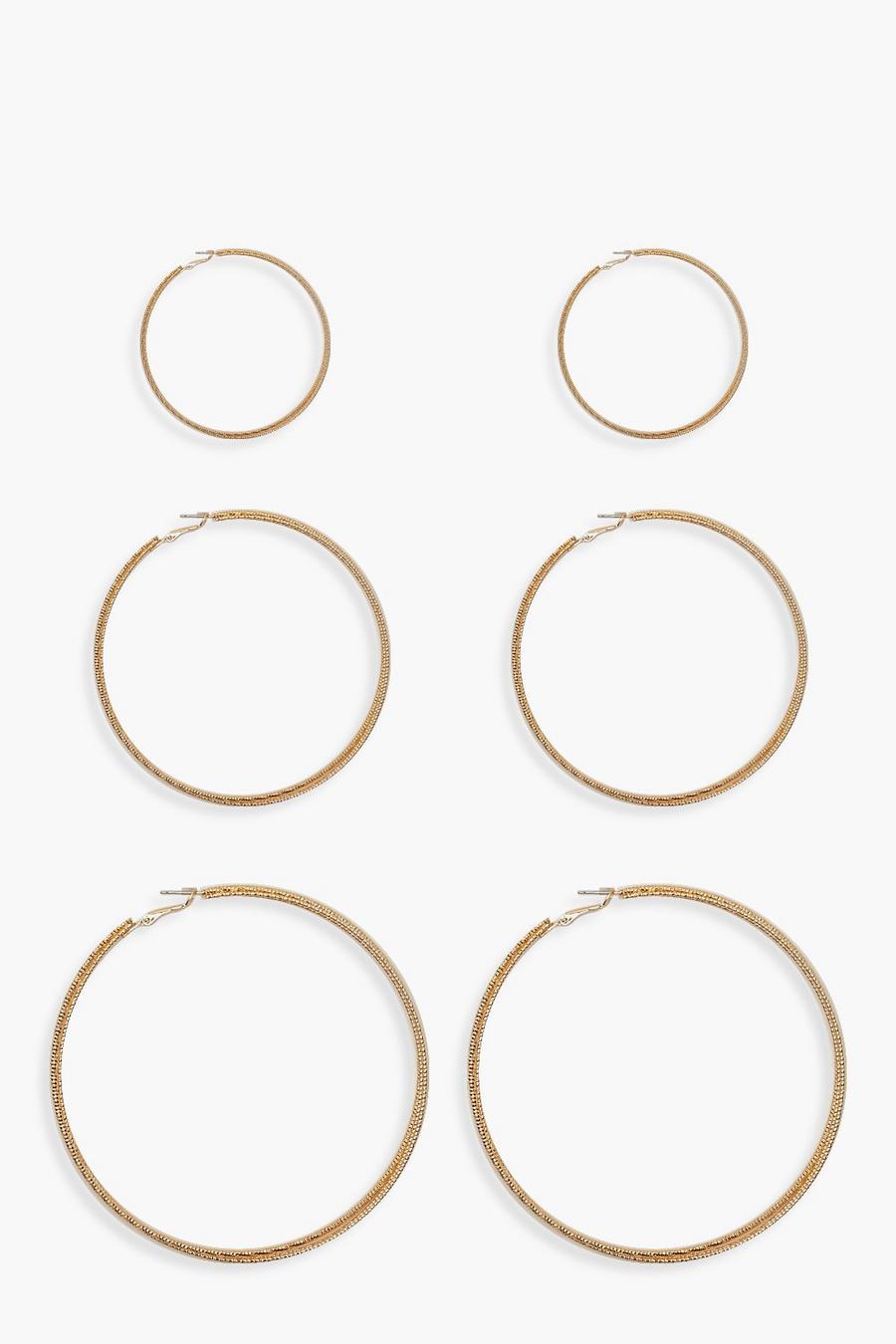 Gold metallic 3 Pack Twist Hoop Earrings image number 1