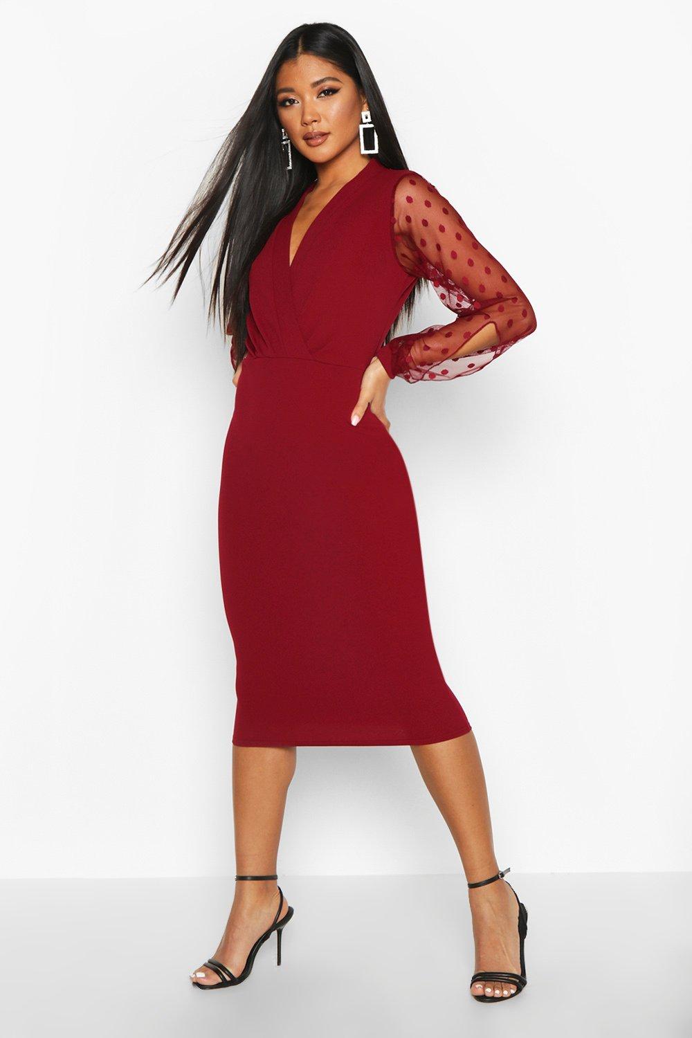 red polka dot dress boohoo