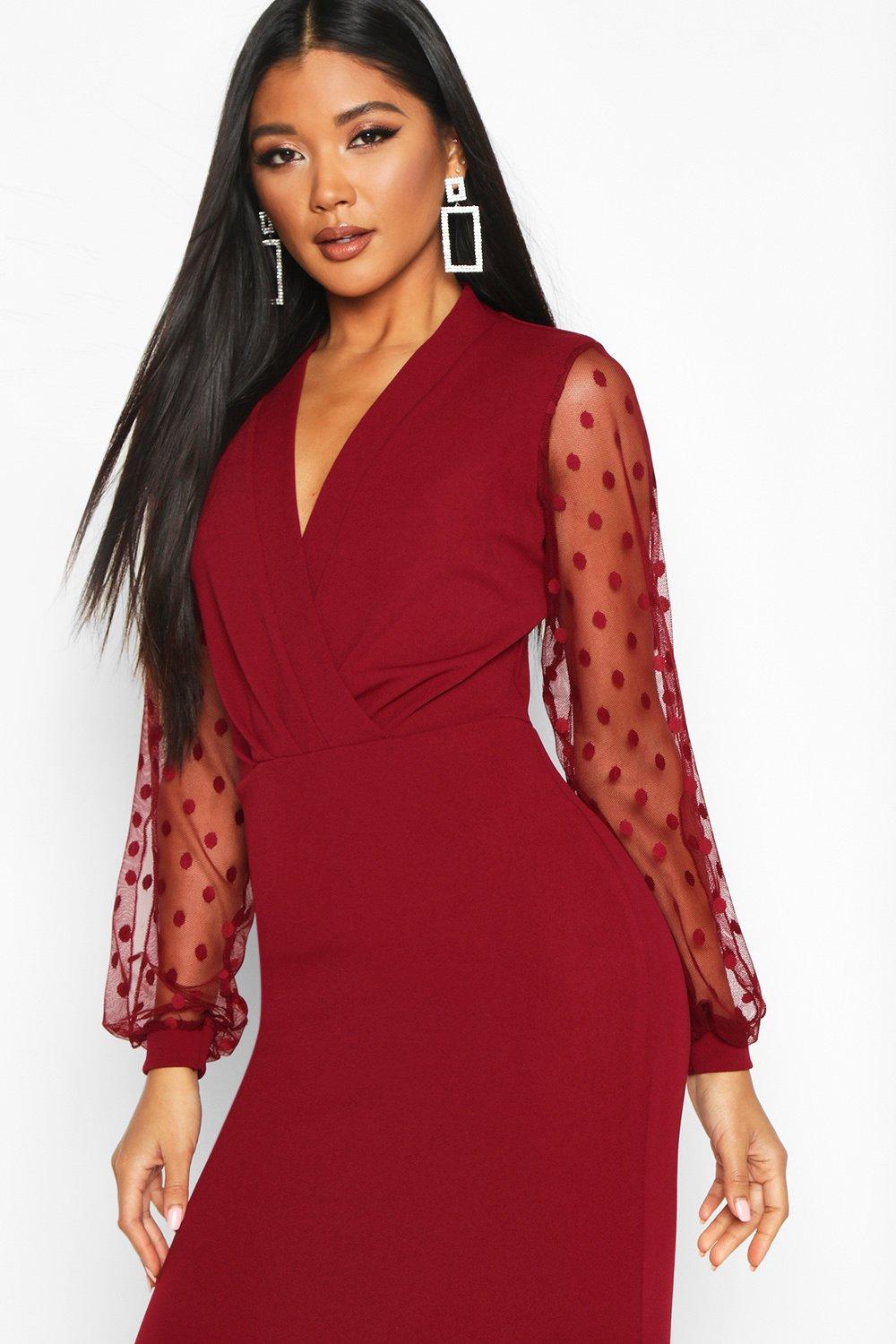 Polka Dot Midi Mesh Dress