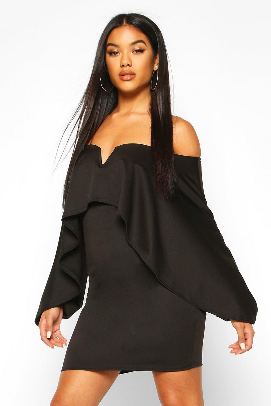 Zwart Mini-jurk met blote schouder en kapmouwtjes image number 1