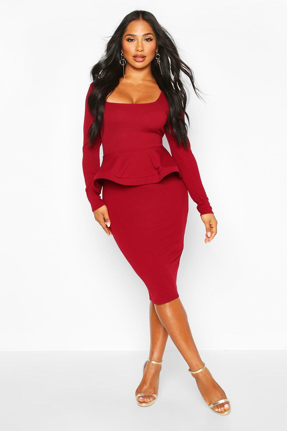 Long sleeve 2025 peplum dress