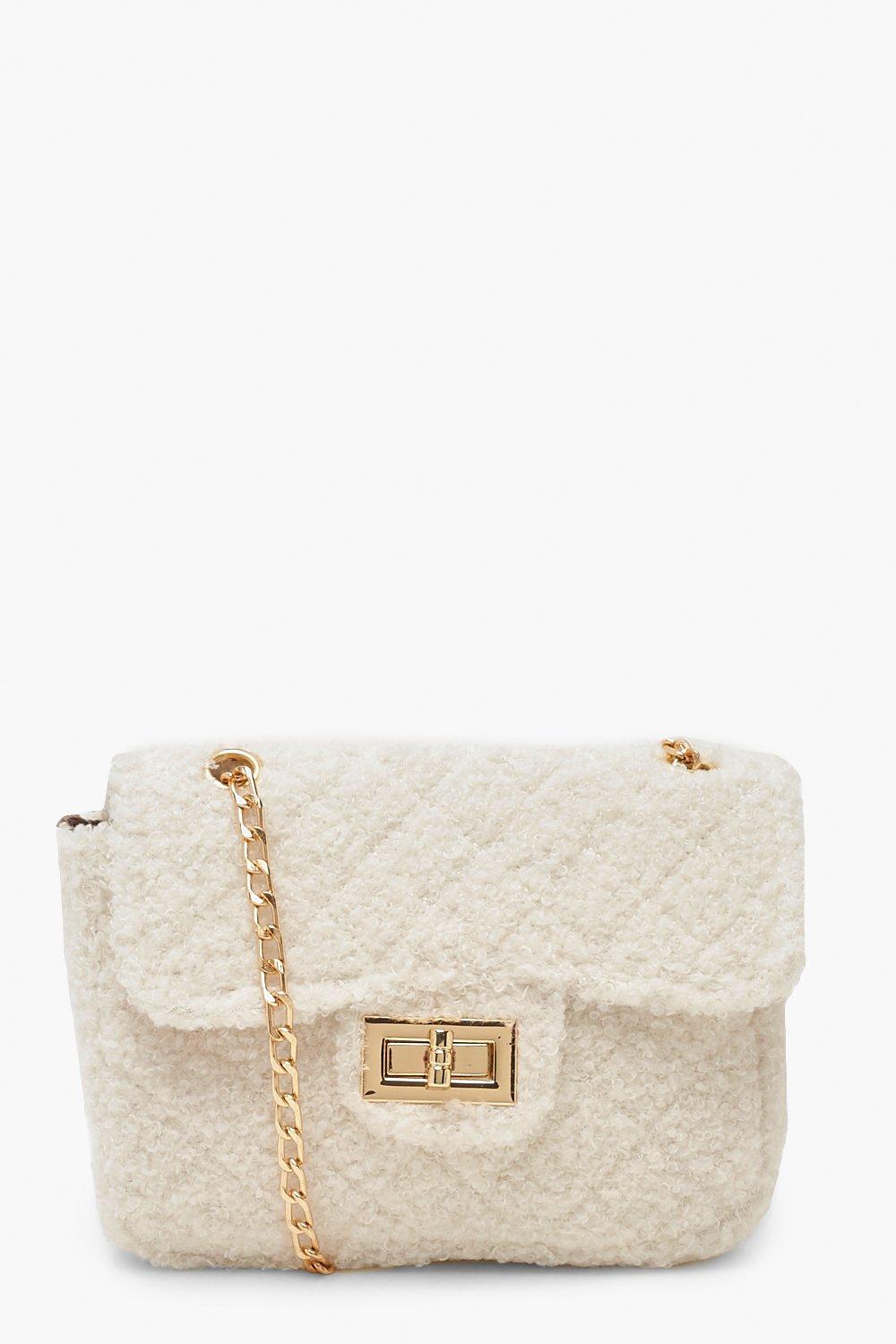 cream fur bag