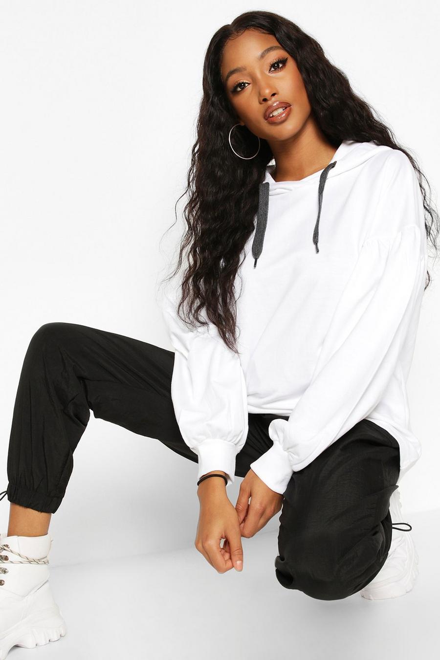Oversized Puff Sleeve Hooded Sweat Top image number 1