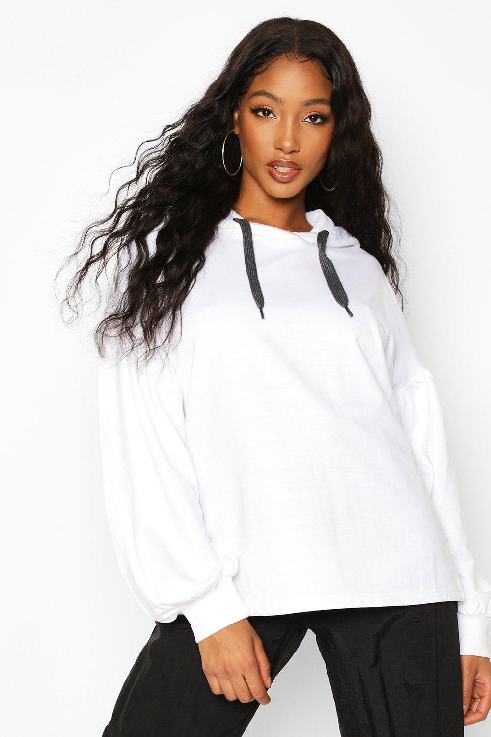 Oversized Puff Sleeve Hooded Sweat Top