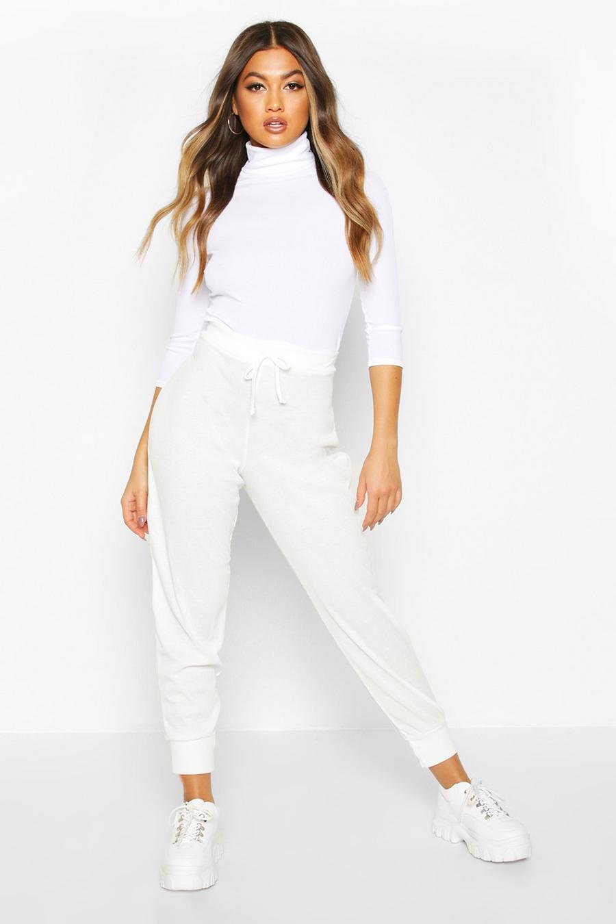 Ivory Ribbed High Waist Loopback Joggers image number 1