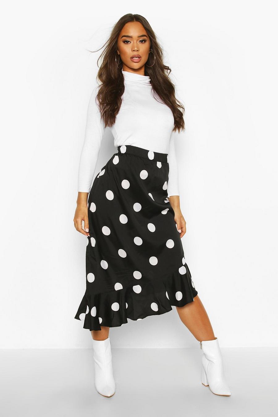Black Oversized Polka Dot Ruffle Hem Skirt image number 1