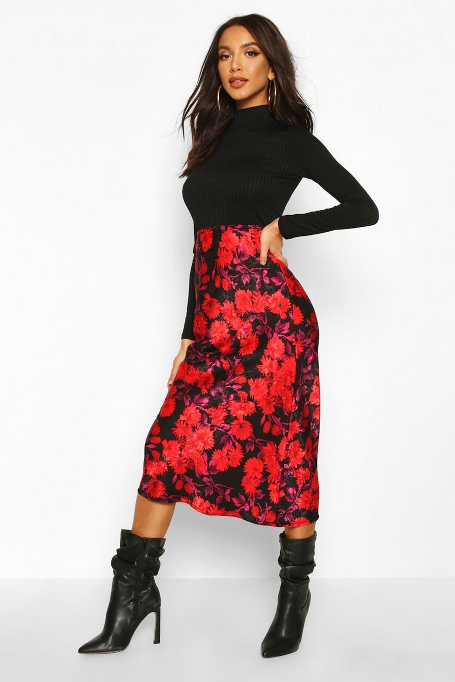 Floral Satin Jacquard Slip Skirt image number 1
