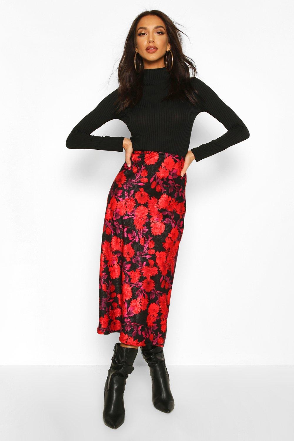 Floral Satin Jacquard Skirt