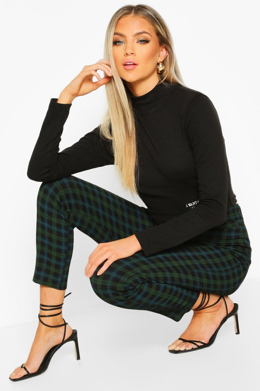 Green Plaid Check Stretch Skinny Pants image number 1