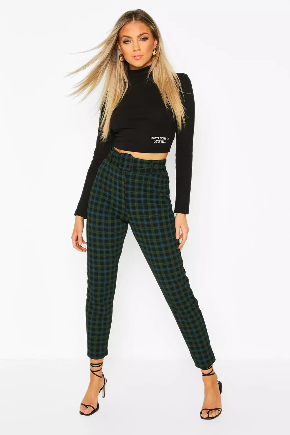 Ladies green tartan trousers sale