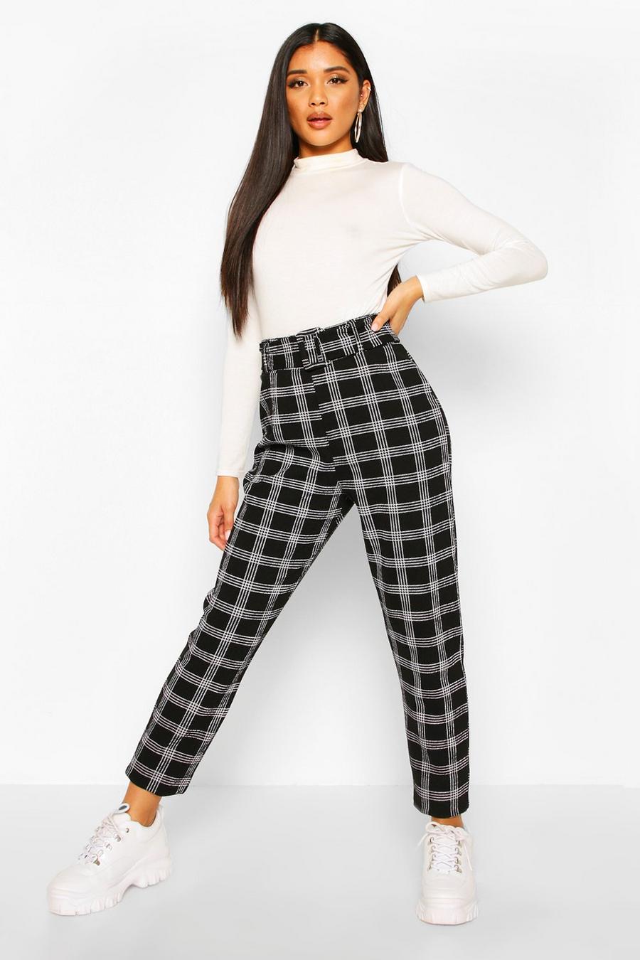 Belted Dogtooth Check Stretch Skinny Pants image number 1