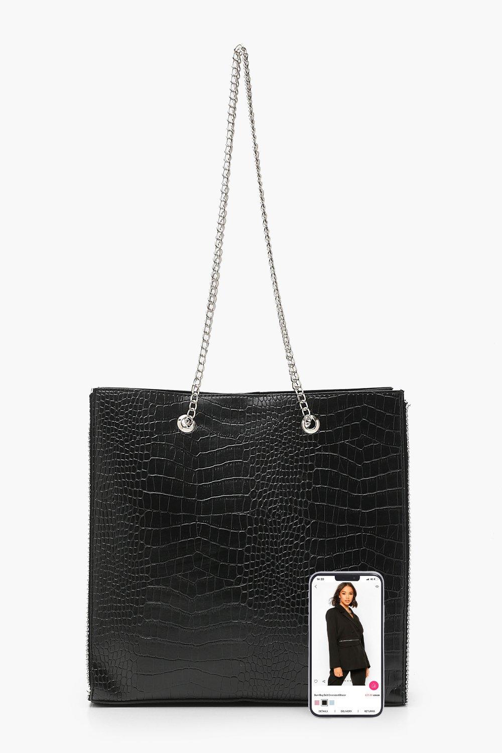 Black Pu Croc Tote Bag, Accessories