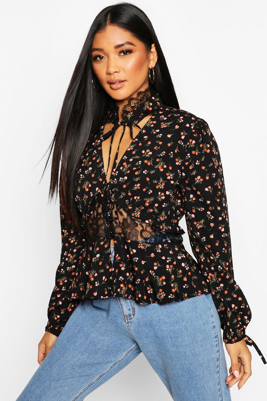 Woven Floral Lace Eyelet Blouse image number 1