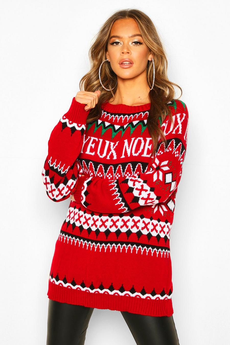 Pullover natalizio con scritta “Joyeux Noel”, Rosso image number 1