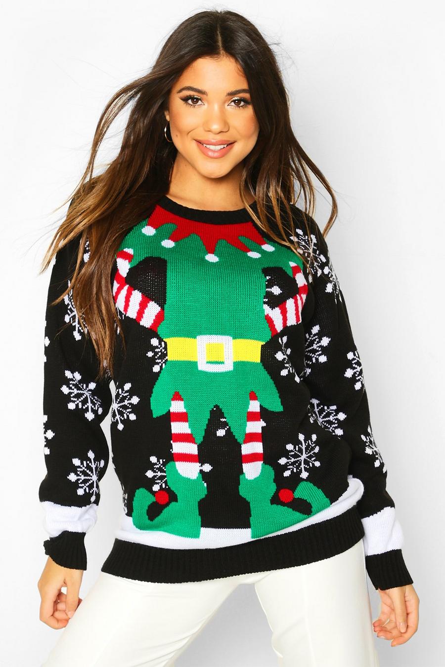 Black Mrs Elf Christmas Sweater Dress image number 1