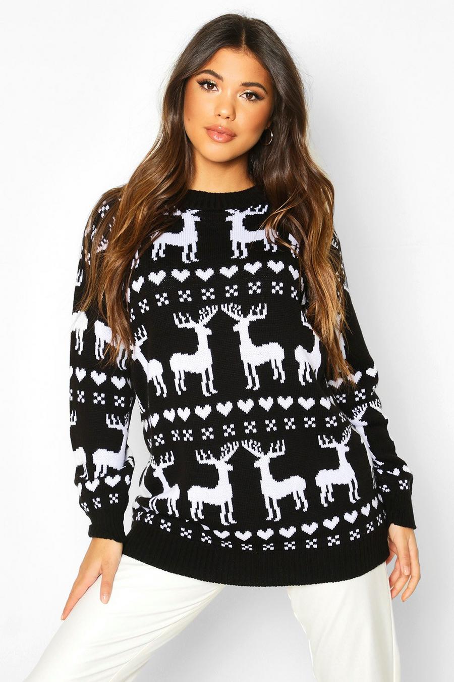 Black Reindeer Fairisle Christmas Sweater image number 1