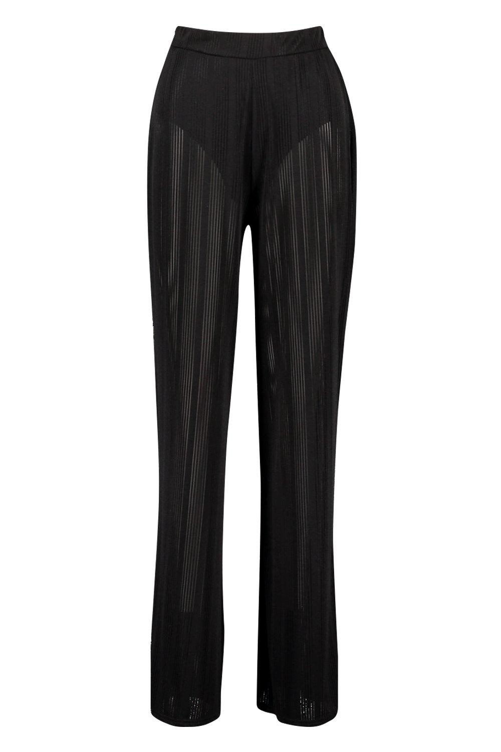 Black striped cheap mesh trousers