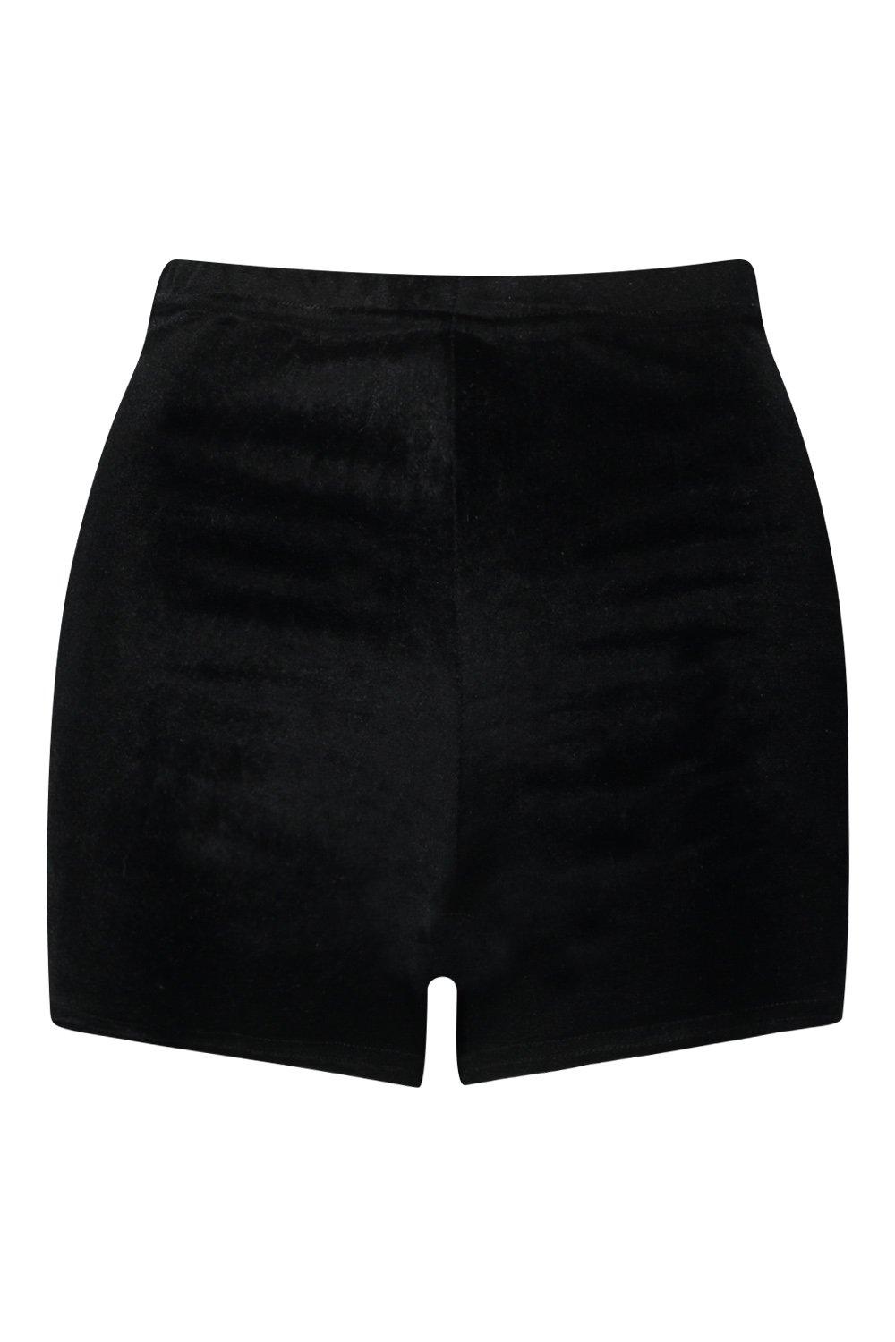 High Waisted Velvet Hot Pants Shorts Black 