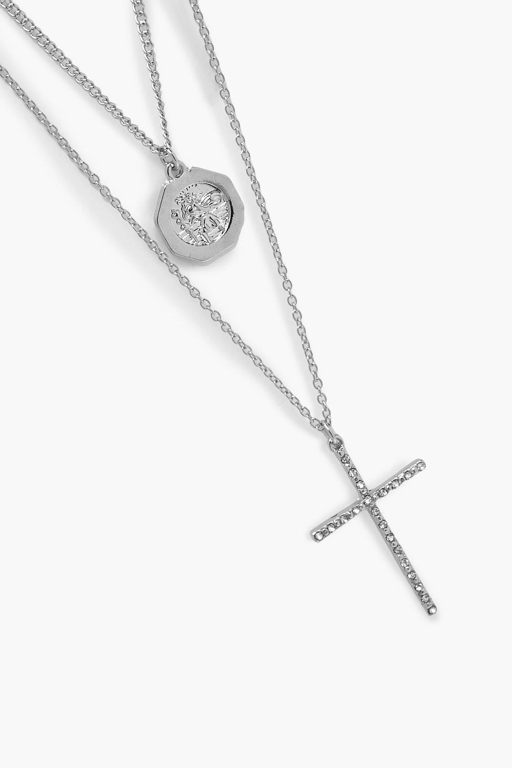Coin Cross Layered Necklace