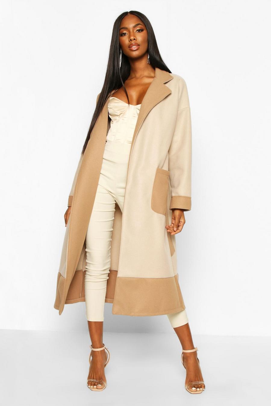 Cappotto a vestaglia effetto lana tono su tono con cintura a contrasto image number 1