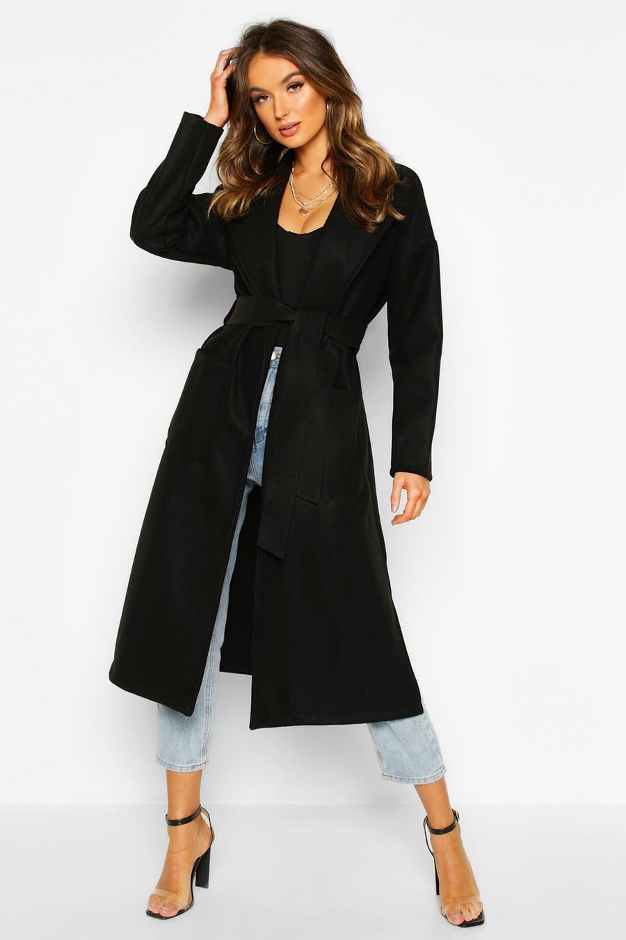 Black Oversized Robe Belted Coat image number 1