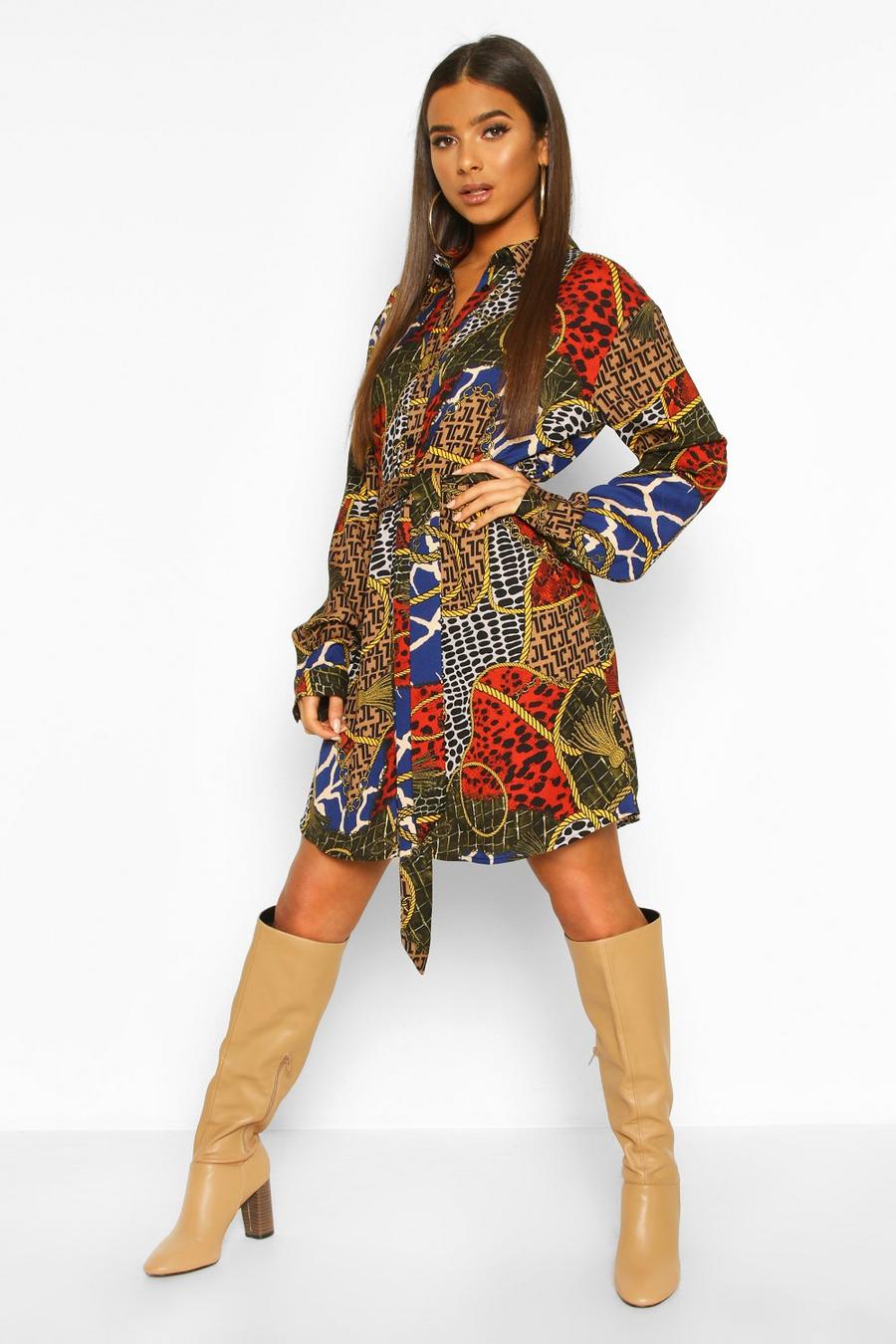 Chain Print Belted Shirt Dress image number 1
