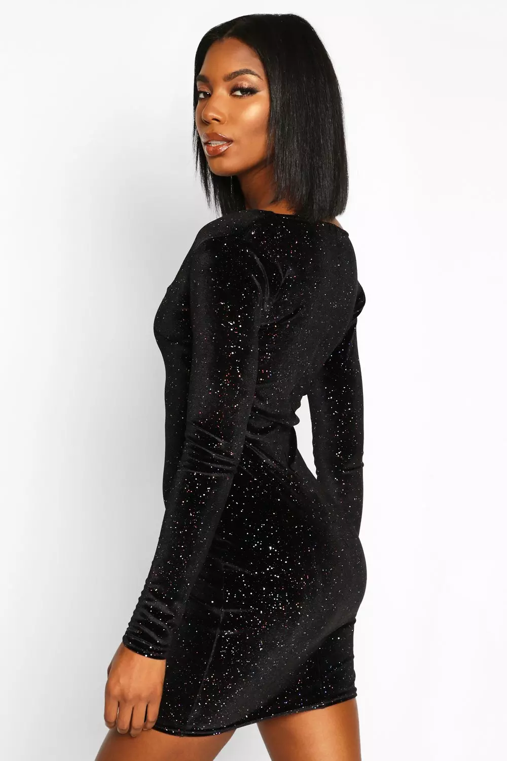 Boohoo black velvet store dress