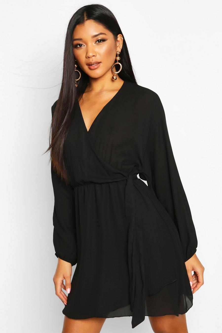 Woven Ruffle Neck Wrap Skater Dress image number 1
