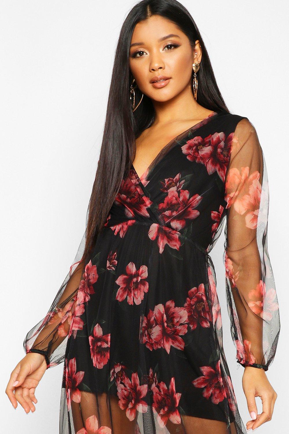 black mesh flower dress