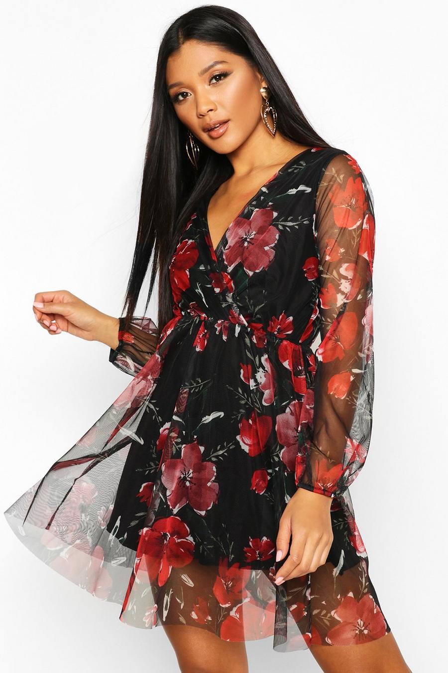 Black Blommig klänning i mesh image number 1