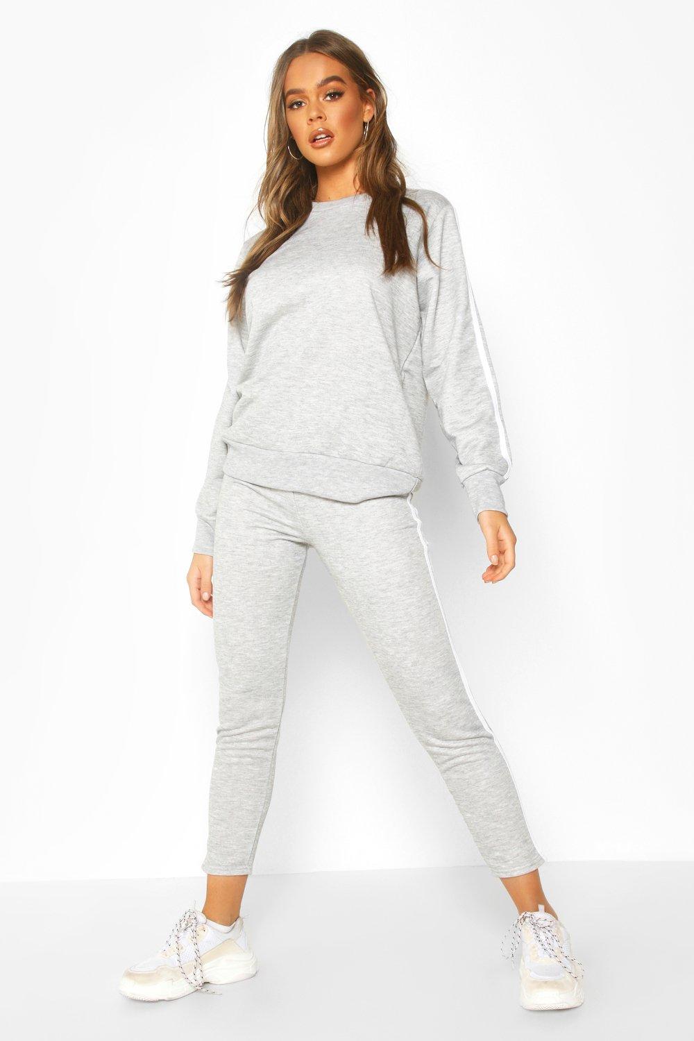 Women s Black Side Stripe Sweatshirt Jogger Set Boohoo UK