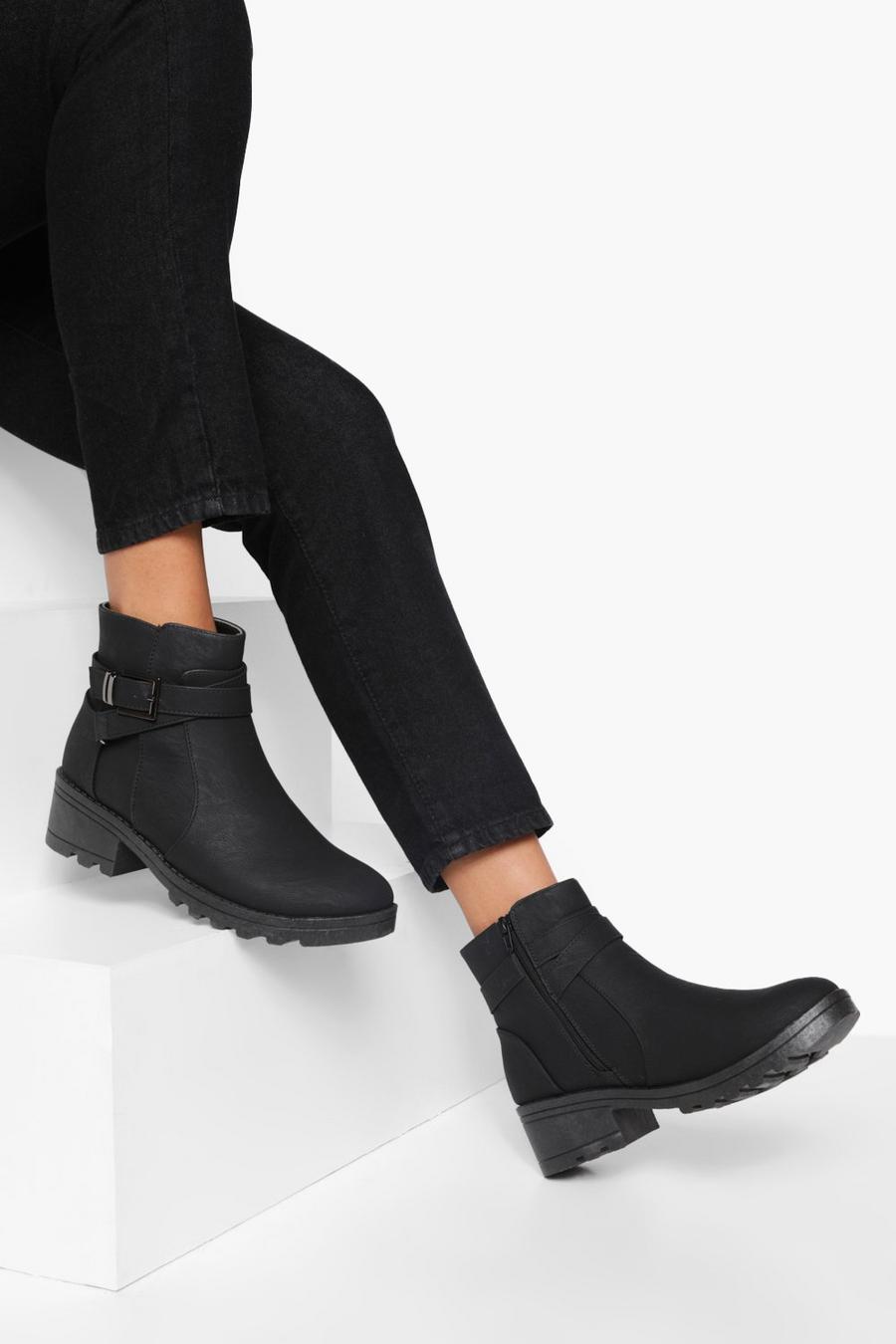 Black Buckle Detail Chunky Chelsea Boots image number 1