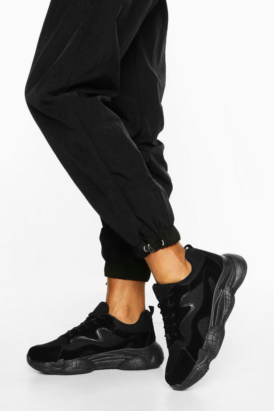 Black Lace Up Bubble Sole Trainers image number 1