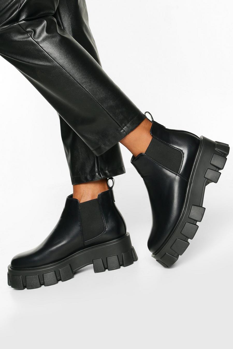Black Chunky Cleated Chelsea Boots image number 1