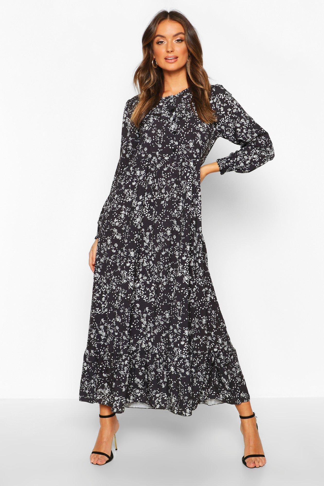 midi black floral dress