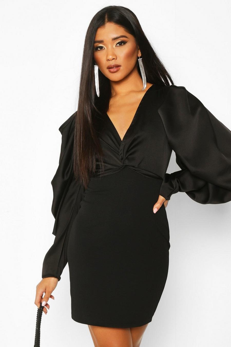 Extreme Puff Sleeve Twist Front Bodycon Dress image number 1
