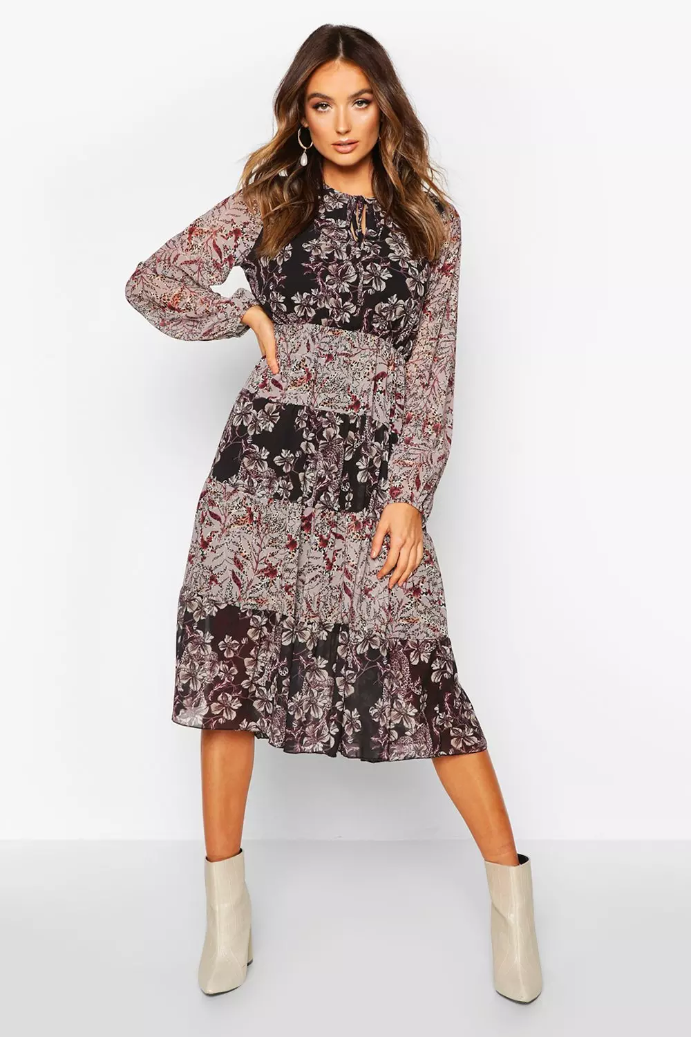 Black Chiffon Boho Print Midi Dress alternative image