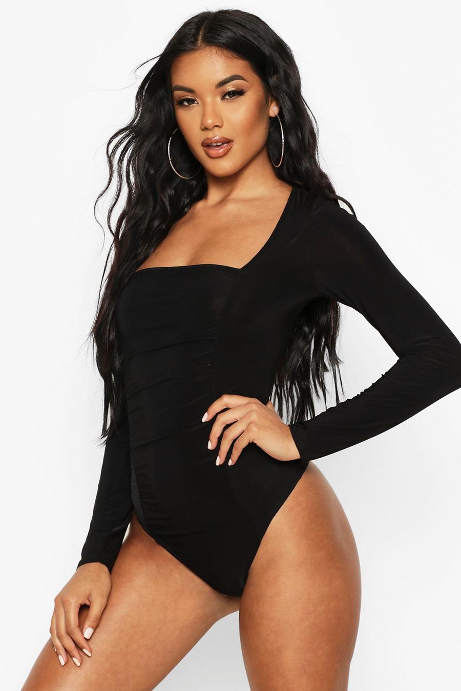 Square Neck Ruched Long Sleeve Bodysuit image number 1