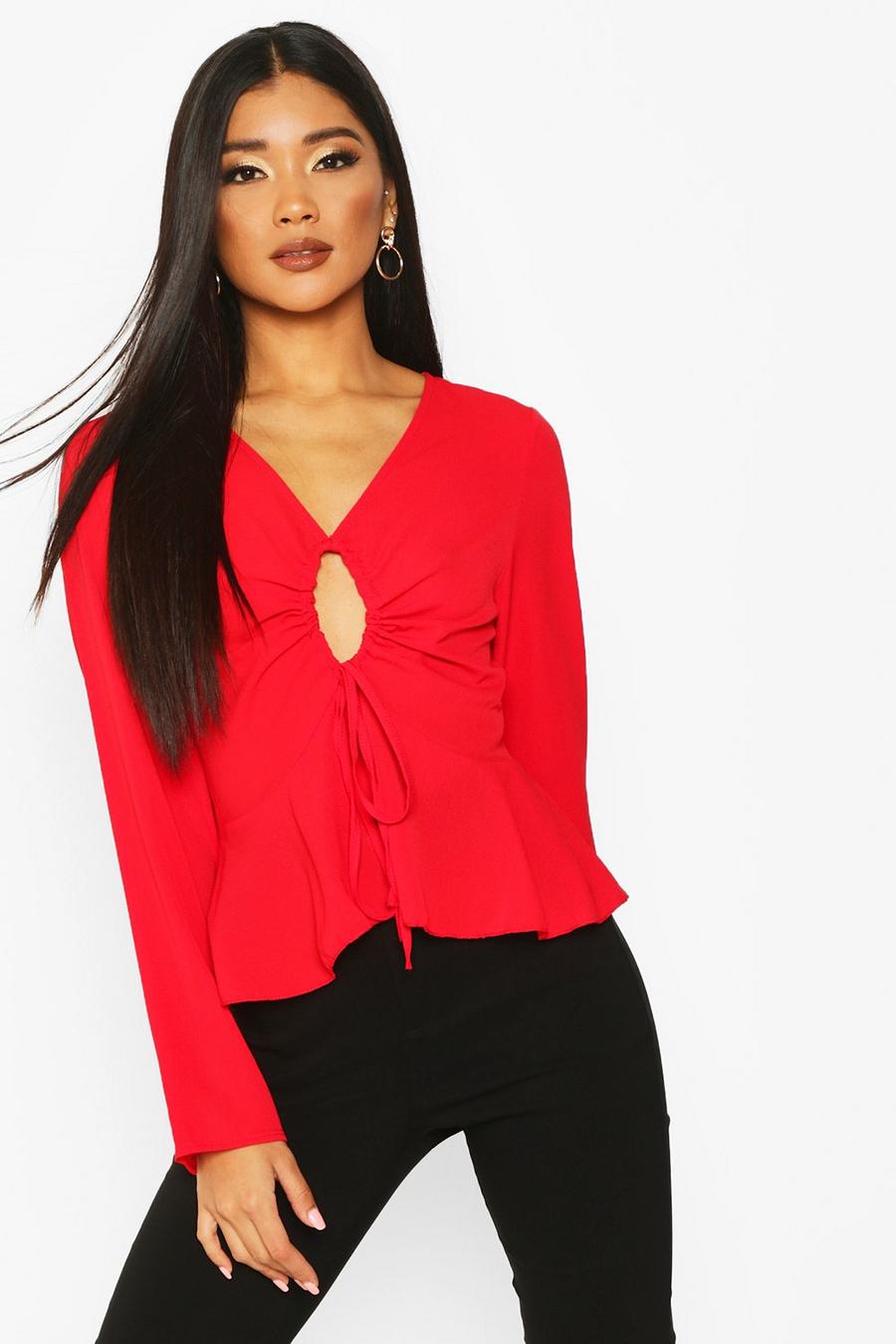 Keyhole Tie Front Blouse image number 1