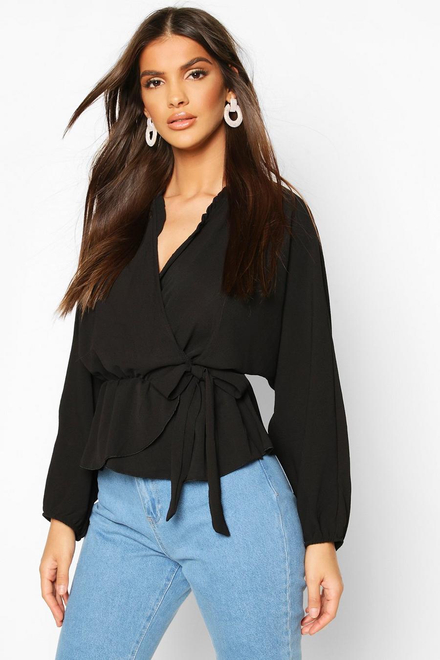 Frill Neck Wrap Over Blouse image number 1