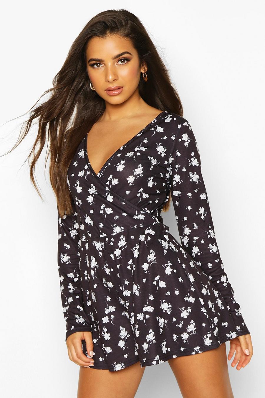 Mono Floral Wrap Playsuit image number 1