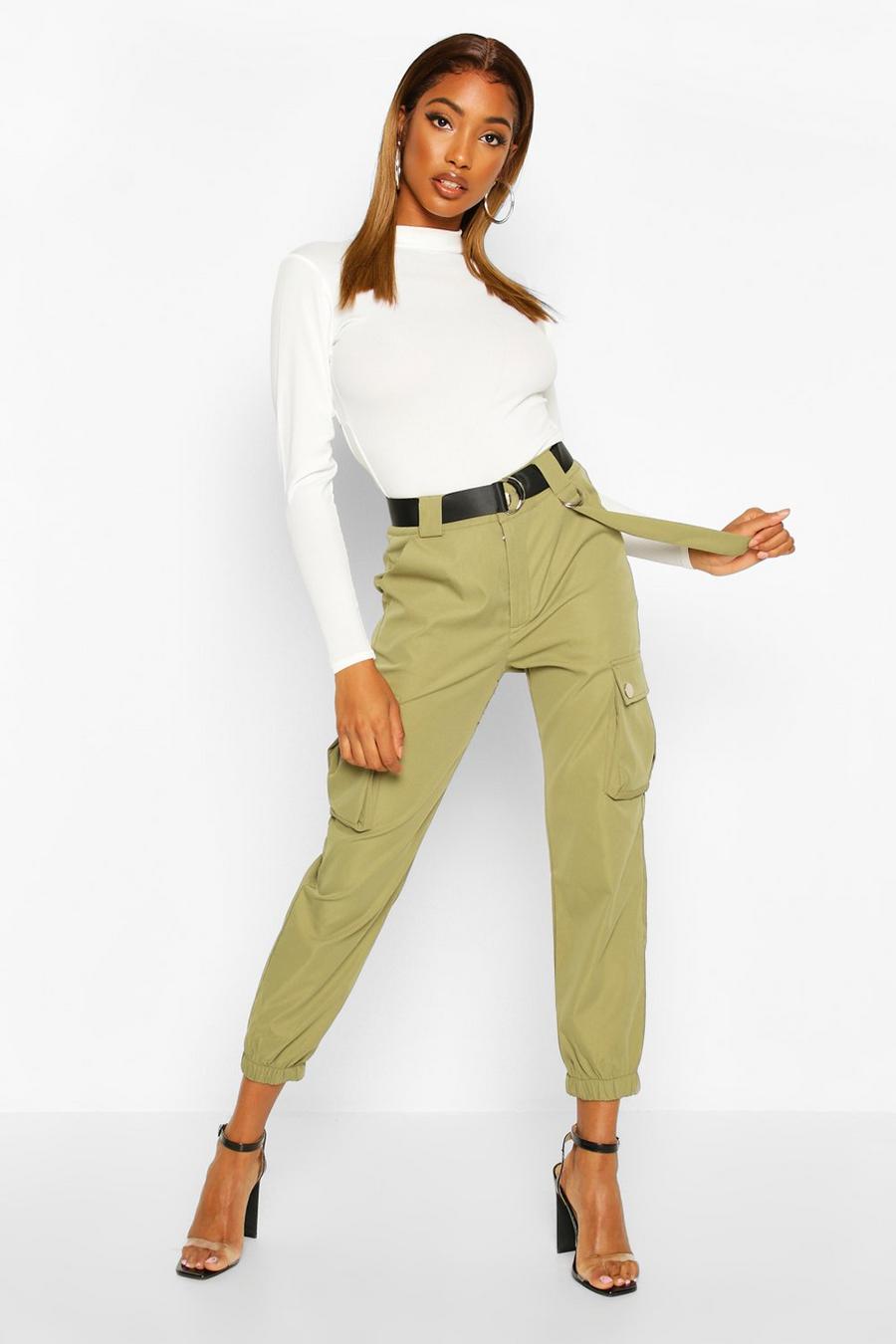 Khaki D Ring Belted Twill Cargo Pants image number 1