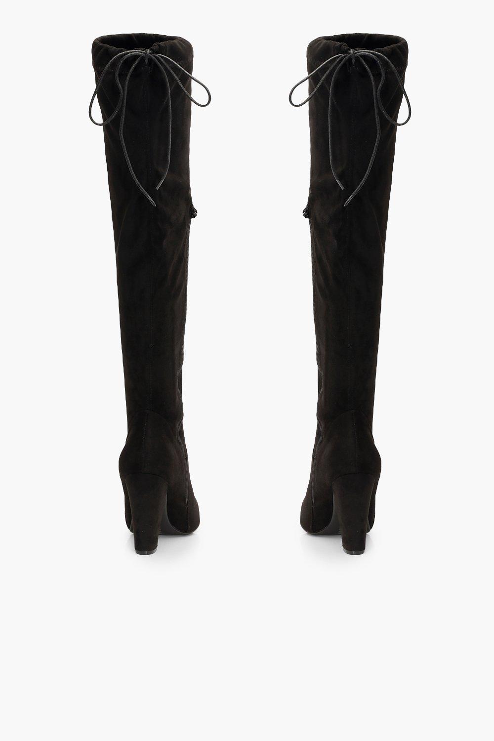 Tie Back Block Heel Over The Knee Boots