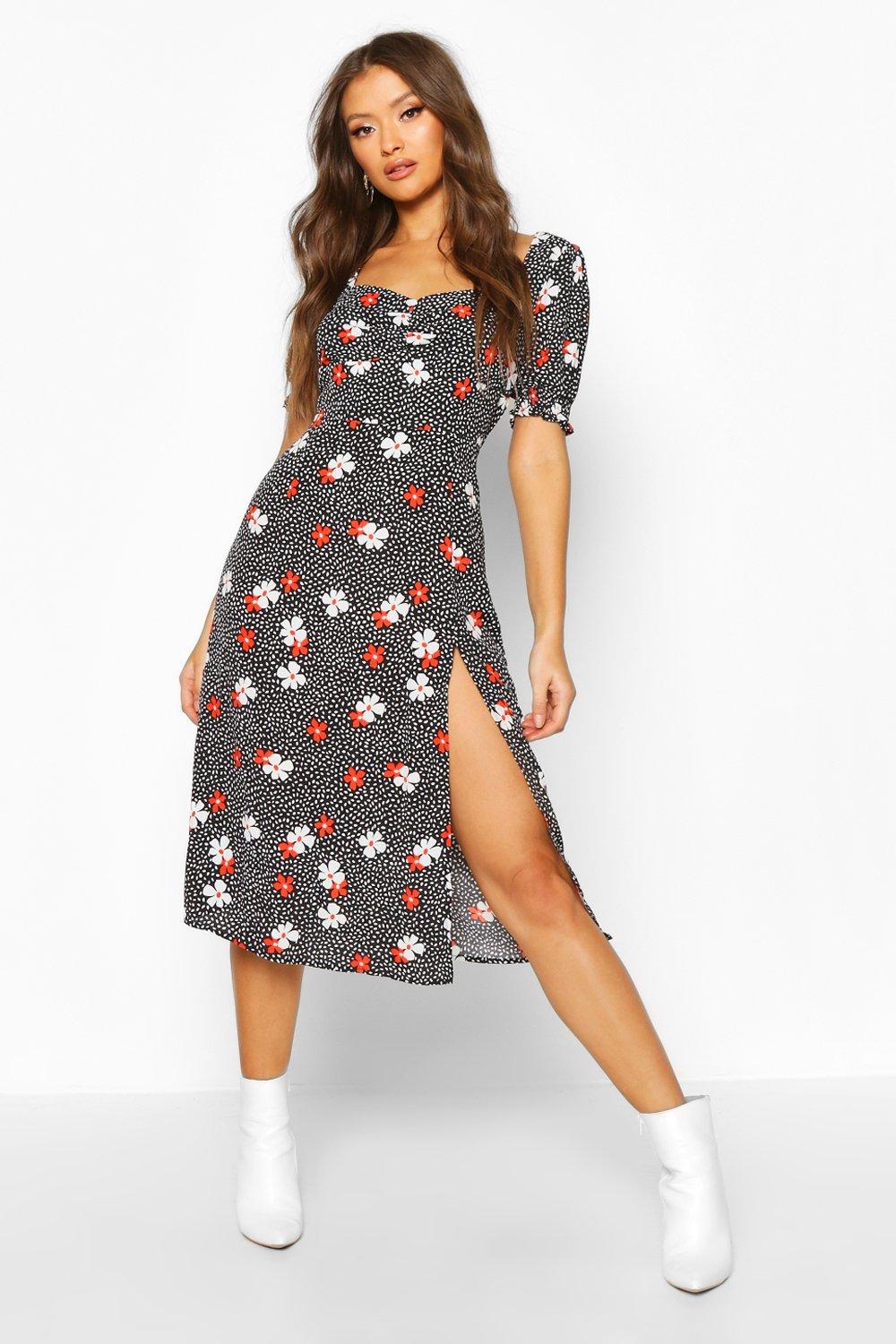 floral midi dress boohoo